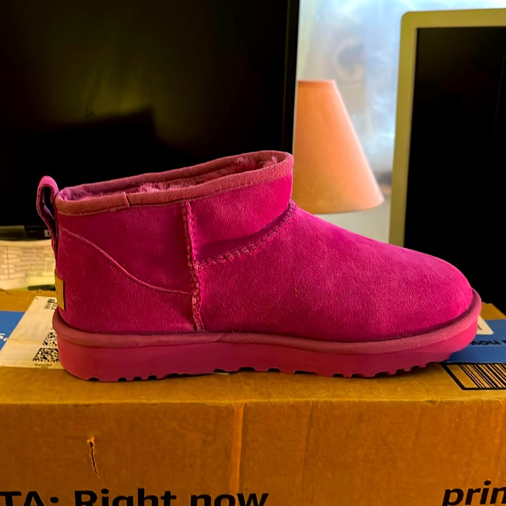 Dark pink Classic Ultra Mini Uggs boot from Nordstrom.